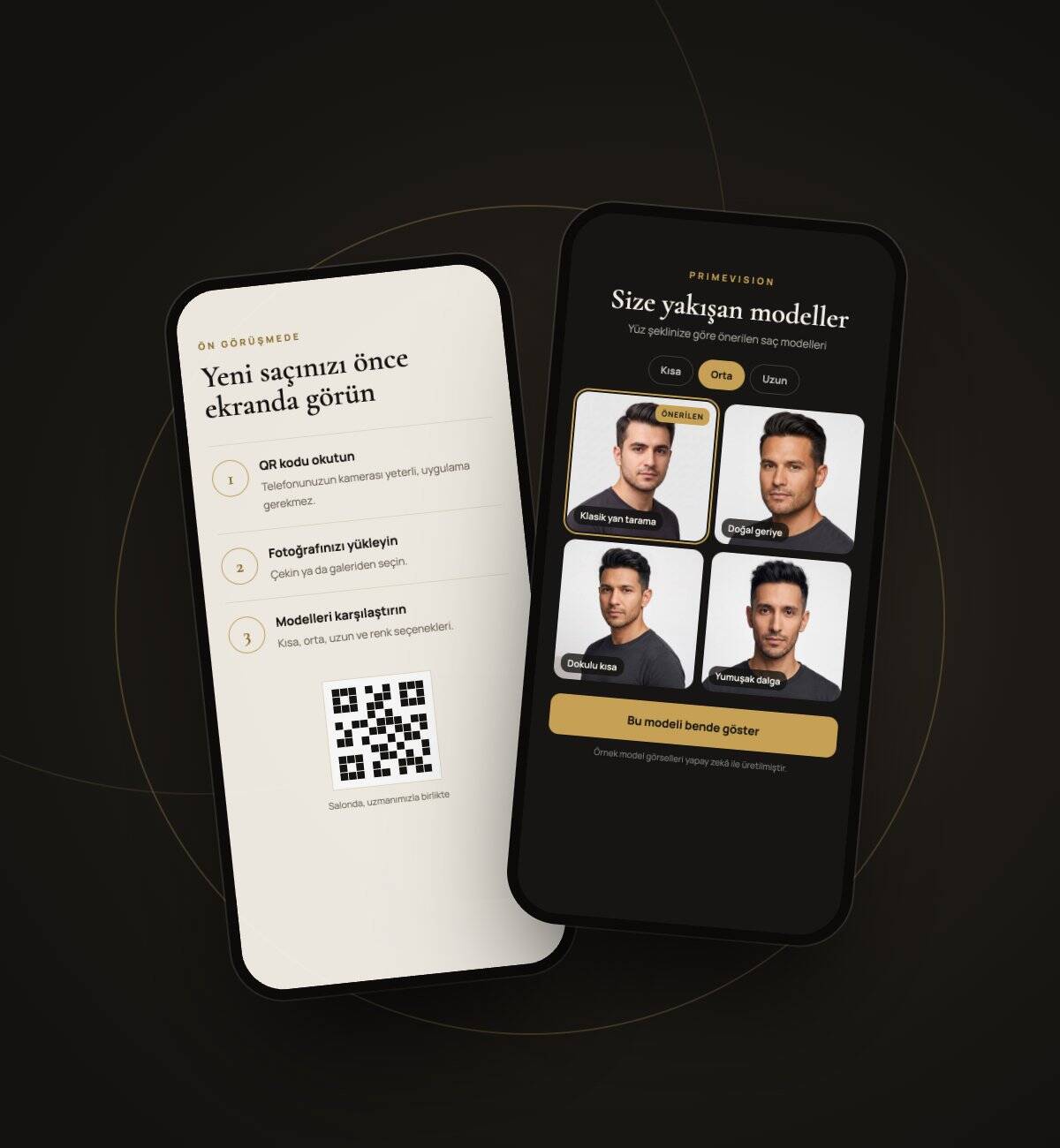 PRIMEVISION dijital saç simülasyonu: QR ile fotoğraf yükleme ve yüz şekline göre önerilen saç modelleri